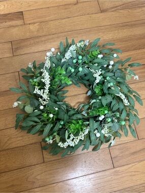Green & White Door Wreath - Home